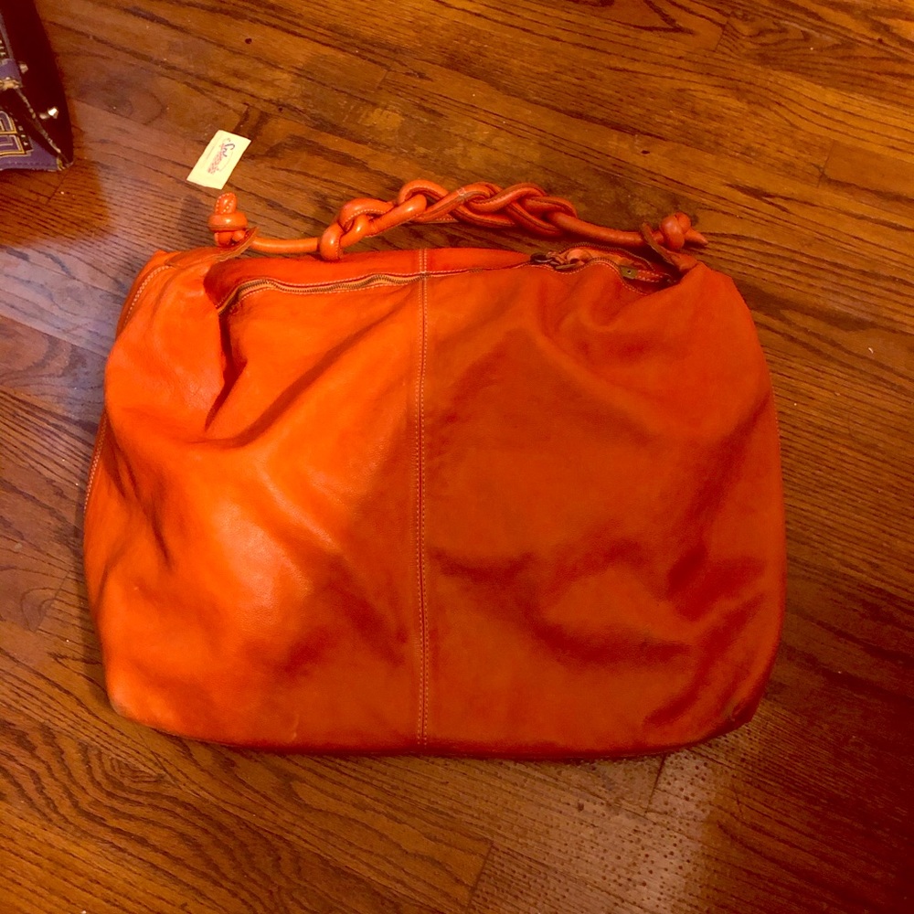Italian Orange Leather Sissy Rossi Xlarge Hobo